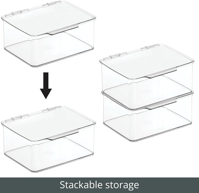 mDesign Plastic Playroom and Gaming Storage Organizer Box Containers with Hinged Lid for Shelves or Cubbies, Holds Small Toys, Building Blocks, Puzzles, Markers, Controllers, or Crayons, 8 Pack, Clear - Image 5