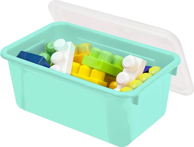 Storex Small Cubby Bins – Plastic Storage Containers for Classroom with Non-Snap Lid, 12.2 x 7.8 x 5.1 inches, Teal, 5-Pack (62412A05C) - Image 7