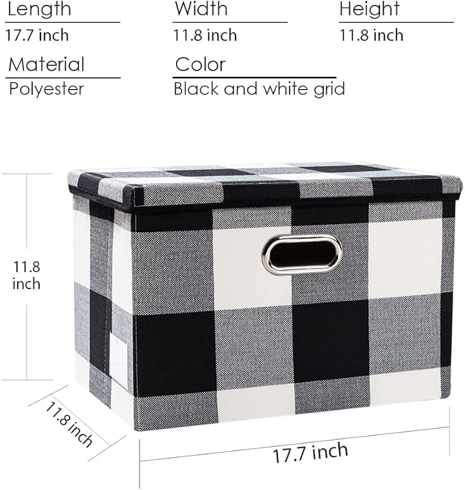 Large Collapsible Storage Bins with Lids [3-Pack] Fabric Foldable Storage Boxes Organizer Containers Baskets Cube with Cover for Home Bedroom Closet Office Black and White (17.7x11.8x11.8) - Image 3
