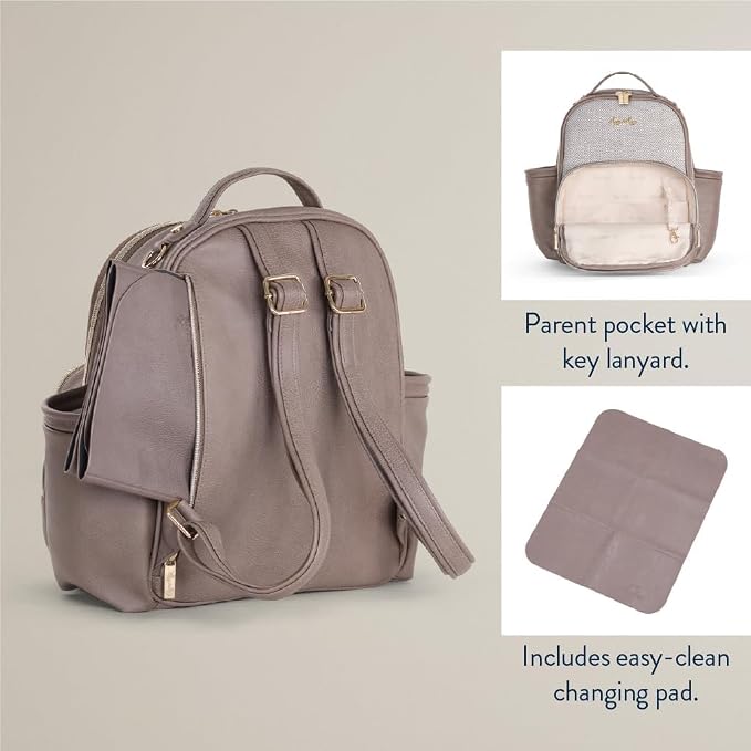 Itzy Ritzy Mini Diaper Bag Backpack, 10 Pockets Changing Pad, Vanilla Latte | Chic Mini Plus Diaper Bag with 2 Insulated Bottle Pockets, Key Lanyard, Wipeable Changing Pad, Grab-Top Handle & Rubber Feet - Image 8