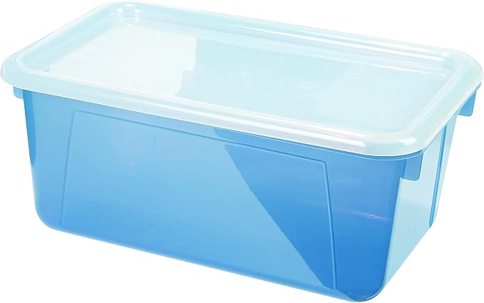 Storex Small Cubby Bins – Plastic Storage Containers for Classroom with Non-Snap Lid, 12.2 x 7.8 x 5.1 inches, Tint Teal, 5-Pack (62486U05C) - Image 2