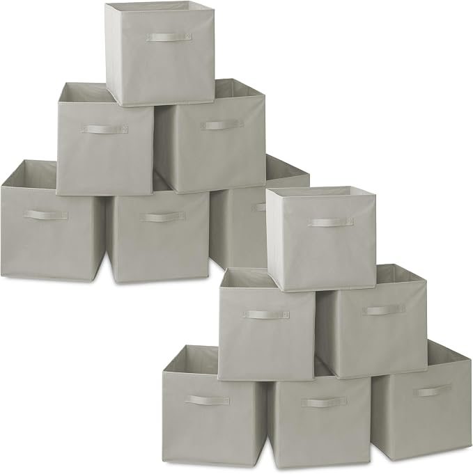 Casafield Set of 12 Collapsible Fabric Cube Storage Bins, Light Gray - 13" Foldable Cloth Baskets for Shelves, Cubby Organizers & More by Casafield