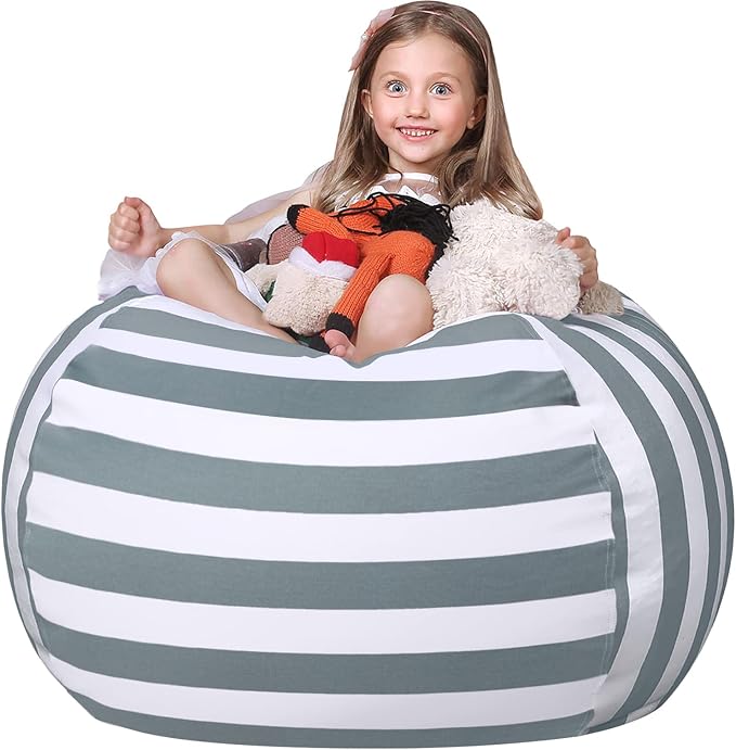 WEKAPO Stuffed Animal Storage Bean Bag Chair Cover for Kids | Stuffable Zipper Beanbag for Organizing Children Plush Toys Large Premium Cotton Canvas (Grey, XX-Large) by Wekapo