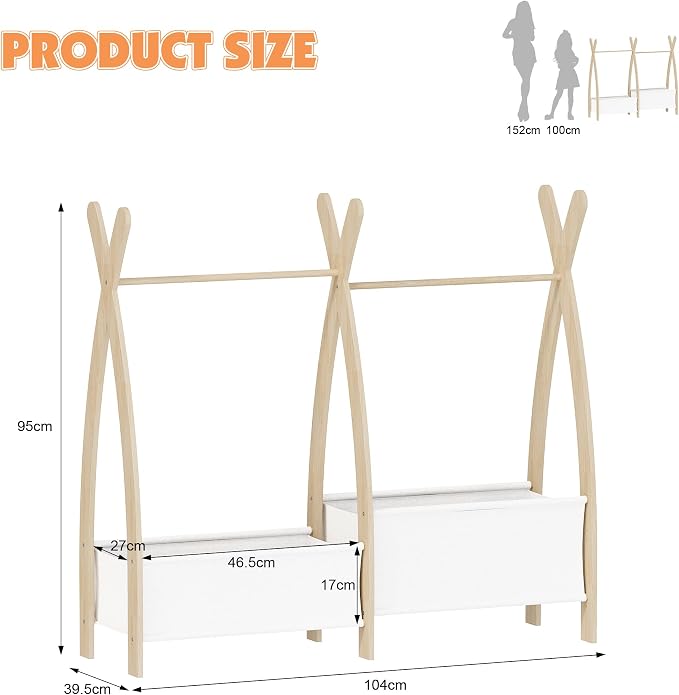 NACHES Small Kid Clothing Rack Wood Montessori Garment Rack for Toddler Baby Wardrobe Closet Compact Dress Up Storage Organizer Hanging Rod with Basket for Costume Princess Skirt Coat Bedroom Nursery - Image 9