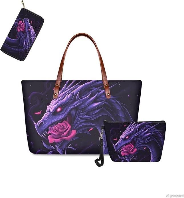 GIFTPUZZ Women Top Handle Bags Handbags with Zipper Leather Wallet Cash Card Phone Holder and Makeup Bag Set 3pcs - Image 5
