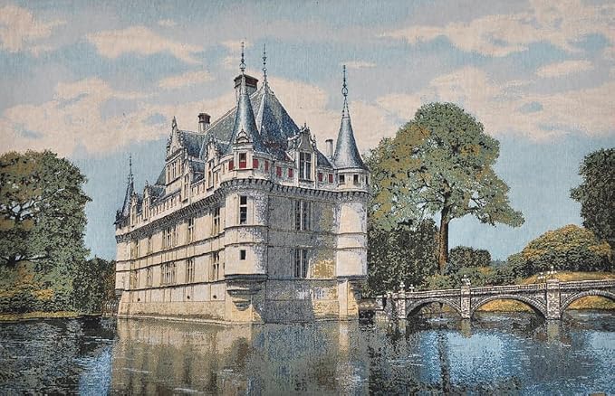 Vintage French Castle Woven Wall Tapestry, 41.5x28 Renaissance Architecture Jacquard Wall Hanging, Historic Chateau Art with TC Lining & Dual Rod Pockets, Elegant European Home Decor (Antique Ivory & Sandstone) by Unknown