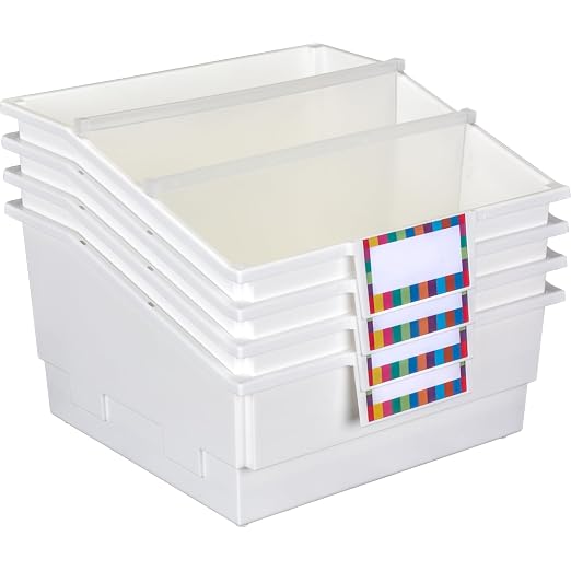 Really Good Stuff White Picture Book Classroom Library Bins, 4 Pack | 13.5" x 13.5" x 7.75, Large Plastic Bin Organizers for Book Organization, Documents, Files, Magazines by ReallyGoodStuff