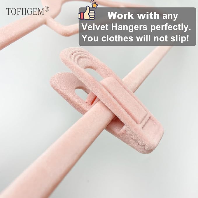 TOFIIGREM Light Pink Velvet Hangers Clips 20 PCS, Non-Slip Velvet Clip for Pant Skirt Velvet Hangers, Strong Flocking Hangers Clips - Image 7