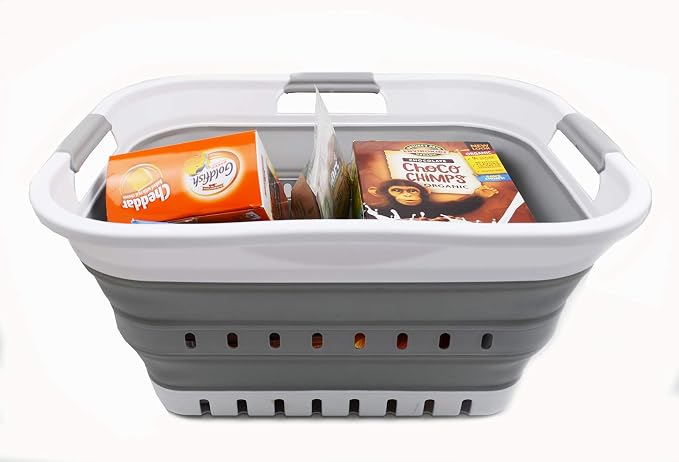 SAMMART Set of 2-30L (8 gallon) Collapsible Plastic Laundry Basket - Foldable Pop Up Storage Container/Organizer - Space Saving Hamper/Basket (2, White/Grey) - Image 8