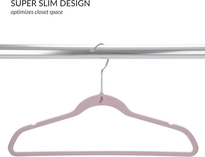 Simplify 25 Pack Kids Velvet Hangers | Slim | Non-Slip Design | Space Saving | Childrens Clothes | Shirts | Pants | Dresses | Baby Nursery | Closet Storage & Organization | Blush - Image 3