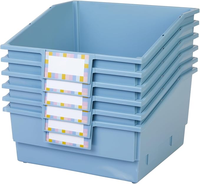 Really Good Stuff Picture Book Classroom Library Bins with Dividers, 6-Pack | Smoke Blue, 13.5 in W x 13.5 in D x 7.75 in - Image 3