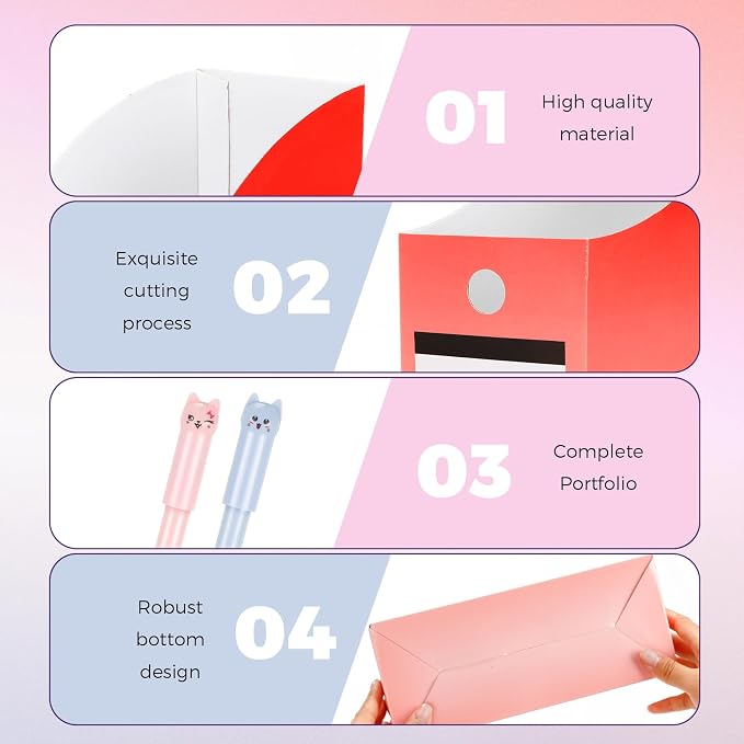 32 Pcs Magazine File Holder Set Including Colored Foldable Desk File Holder Organizer White Label Stickers Cat Pen Cardboard Magazine Storage Box for Document School Office (Gradient,Classic) - Image 6