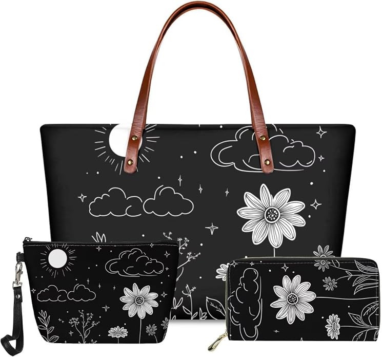 GIFTPUZZ Women Top Handle Bags Handbags with Zipper Leather Wallet Cash Card Phone Holder and Makeup Bag Set 3pcs by GIFTPUZZ