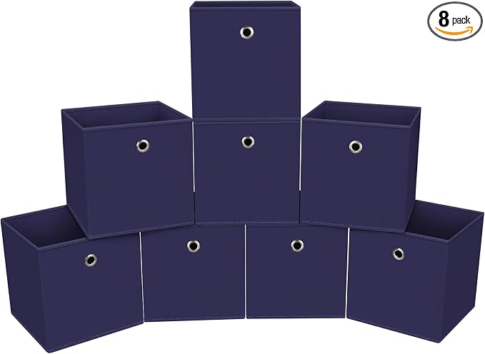 Foldable Storage Cubes Bins ,11 Inch Cloth Storage Cube Fabric Storage Box Cubes Organizer Baskets with Dual Handles for Home Organizer Set of 8 (Navy Blue) by NieEnjoy