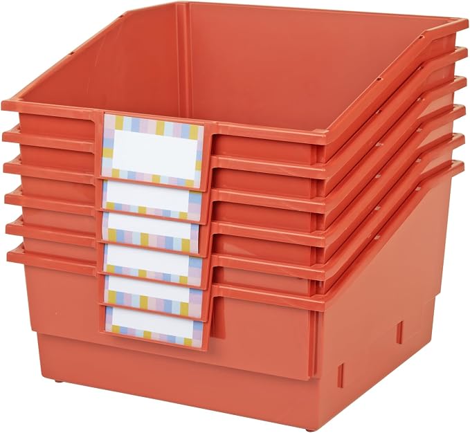 Really Good Stuff Picture Book Classroom Library Bins with Dividers, 6-Pack | Clay, 13.5 in W x 13.5 in D x 7.75 in - Image 3