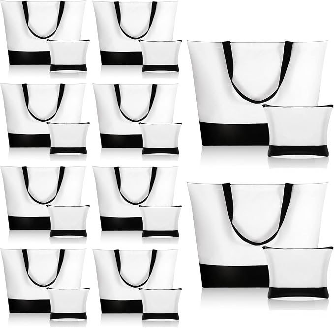 Sanwuta 20 Pcs Bulk Canvas Tote Bags Blank Reusable,Urban Minimalist Duo | 10 Large Totes Plus 10 Cosmetic Pouches, Blank for Custom Printing, Sturdy Handles, Perfect for Grocery or Gift Sets by Sanwuta