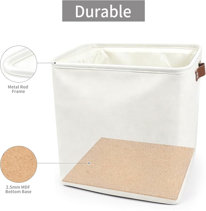 13x13 Cube Storage Bins, Collapsible Fabric Storage Box, 4 Pack Closet Baskets with Handles for Organizing, Shelf, Toys, Clothes, Home, Office, Nursery (White) - Image 5