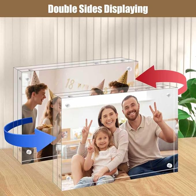 Egofine 6x8 Acrylic Frame, 20mm Thicker Frameless Clear Picture Frame, Double Sided Magnetic Picture Frame, Free Standing Desktop Display - Image 4