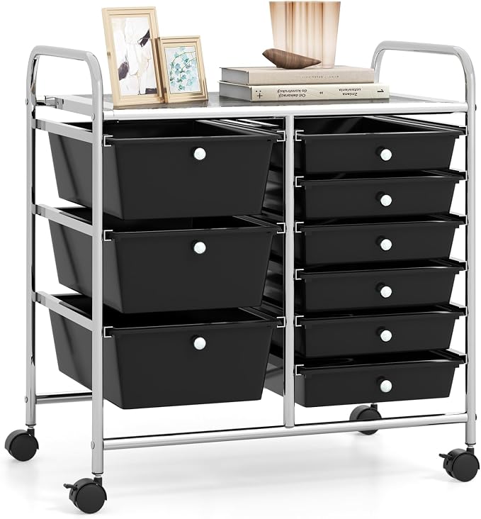 RELAX4LIFE 9 Drawer Rolling Storage Cart - Mobile Drawer Carts for Craft Art Supply Paper Salon, Utility Cart on Wheels for Classroom Teacher School Office, Rolling Cart with Drawers (Black) by RELAX4LIFE