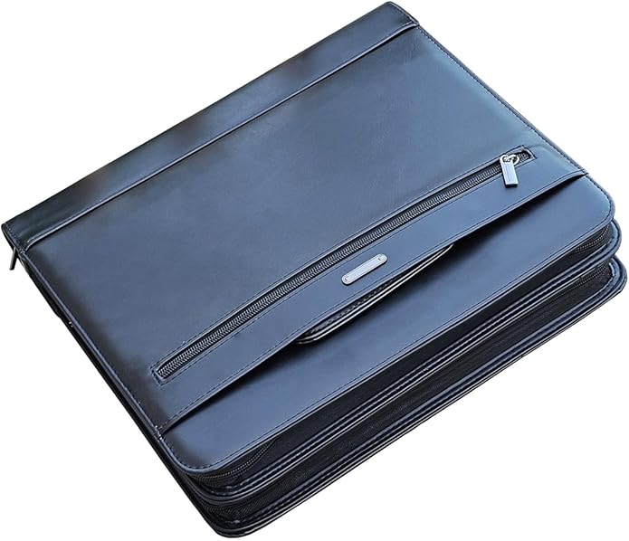 14" Laptop Briefcase, Vegan Leather Portfolio with Zipper Compartments x 2, A4 Papers Holder Padfolio Organizer by Unknown