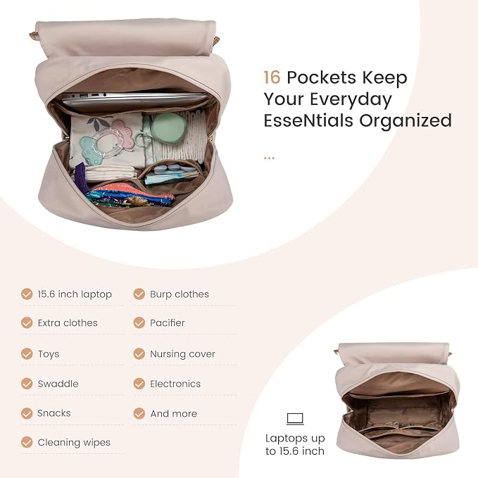 LOVEVOOK Diaper Bag Backpack, Baby Travel Bags for Boys & Girl, Toddler Waterproof Diaper Bag w/Changing Pad (Camel, 15.6''-Small) - Image 5