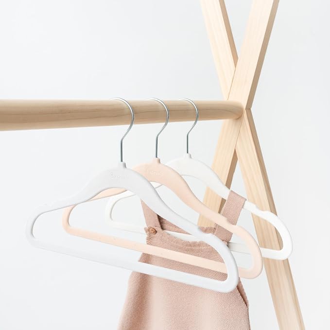 3 Sprouts Velvet Baby Hangers, Non Slip Slim, Cream/Gray/Hazelnut, 30 Pack | Non-slip velvet, Notched shoulders, 360-degree swivel hook, 11.75 x 8 in, Infant and toddler clothes, Soft colors for nursery - Image 6