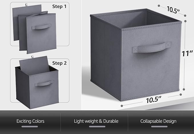Sorbus Storage Cubes - 11 Inch Foldable Fabric Baskets for Organizing Pantry, Closet, Shelf, Cubby - 6 Grey Collapsible Cloth Storage Bins with Handle for Home, Bedroom - Image 3