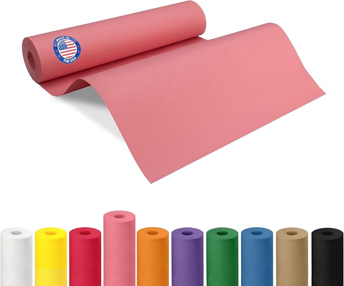 12" x 1200" (100 feet) Pink Kraft Paper Roll - USA-Made Quality Craft Paper for Gift Wrapping, Kids' Arts & Crafts, School Projects - 100% Recycled Natural Material 50lb Thickness by IDL Packaging by IDLPackaging