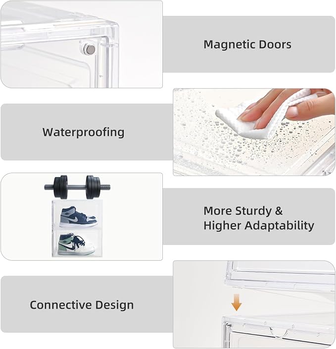 Large Shoe Boxes Clear Plastic Stackable，Drop Front Shoe Box with Clear Door, Shoe Containers For Sneaker Display,Fit up to US Size12 - Image 4