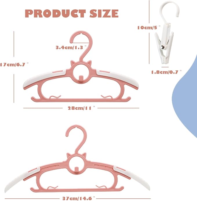 Baby Hangers,50Pack Space Saving Kids Hangers Pink | Non-Slip Toddler Clothes Hangers,11-14" Adjustable Plastic Infant Hangers for Girl Boy Toddler Kids Child. - Image 2