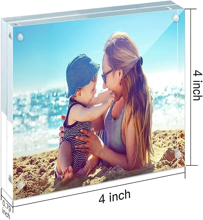 HELPLEX 5 Pack 4x4 Acrylic Picture Frames, 20mm Thicker Frameless Clear Frame Double Sided Magnetic Frame, Free Standing Desktop Display Stand Acrylic Frames - Image 6