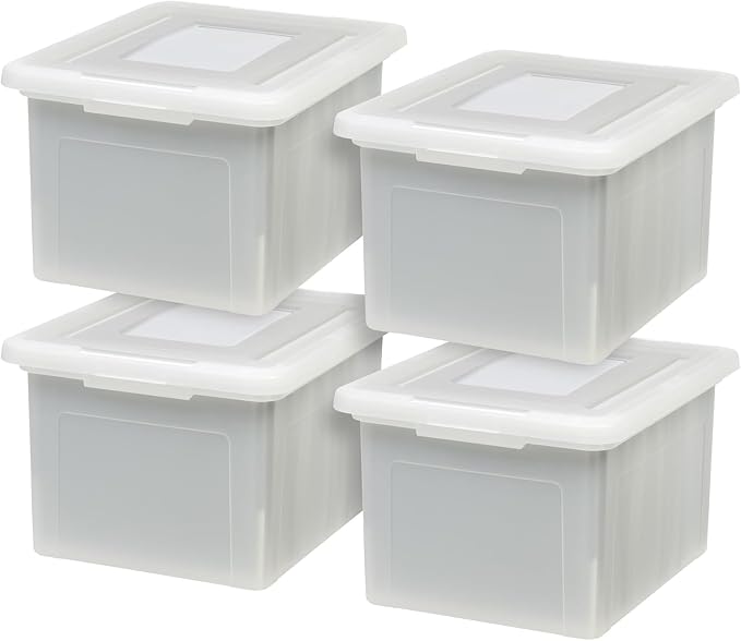 IRIS USA File Box, Plastic File Organizer with Lids for Letter/Legal File, Portable Document Box For Moving, Storage Bin with Durable and Secure Lid, Stackable Nestable BPA-Free, Pearl 35 Qt. 8 Pack - Image 2