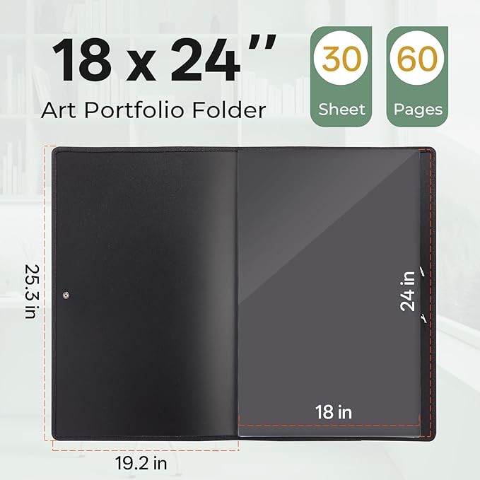 Nicpro 18"x24" Art Portfolio, 30 Pockets Display 60 Pages Art Portfolio Folder with Clear Plastic Sleeves, Artwork Storage Presentation Book for Artists, Painting Carrier Case - Image 2