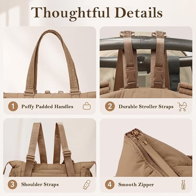 MOMINSIDE Diaper Bag Tote with Changing Station Convertible Diaper Bag Backpack Tote pañaleras para bebe Large Baby Bag, Hospital Bag Mommy Bag Travel Diaper Bag for Mom, 16 Pockets, Light Brown - Image 7
