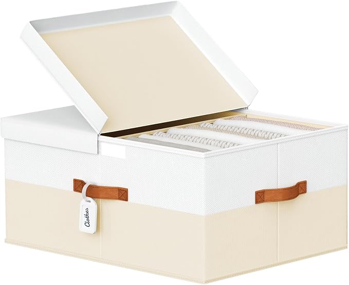 Extra Large Storage Bins - 1 Pack Closet Storage Boxes with Double-Open Lid & Divider Board, Stackable Colthes Storage Organizer, Fabric Basket with Label Tag for Home, Laundry by Homsorout