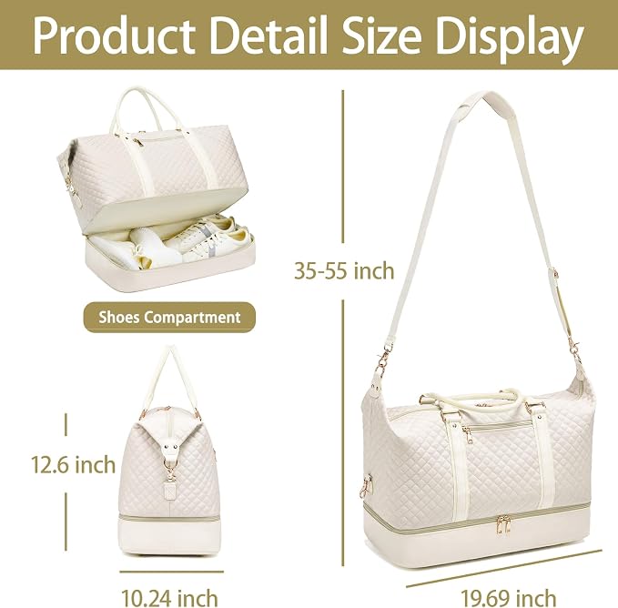 Canvas Duffle Bag for Travel, Weekender Overnight Bag for Women Men with Shoe Compartment Carry on Duffle Bags for Airplanes Gym Sport Business Bag - Image 4