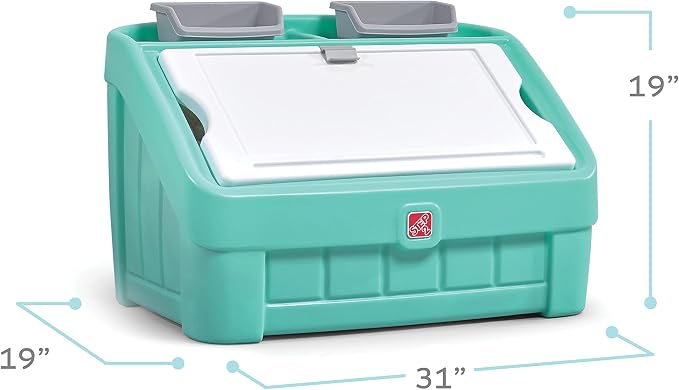 Step2 2-in-1 Toy Box & Art Lid, Kids Toy Storage Bin & Organizer, Easel & Chest in One, Made of Durable Plastic, For Toddlers 2+ Years Old, Mint - Image 2