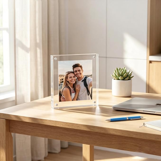 Meetu Acrylic 4x4 Picture Frame Clear Two Sided Desk Photo Frame Magnetic Frame Inner Size 3x3 with Gift Pack for Display Family Pictures Baby Photos Friends Pictures or Pet Dog Picture（2 Pack） - Image 6