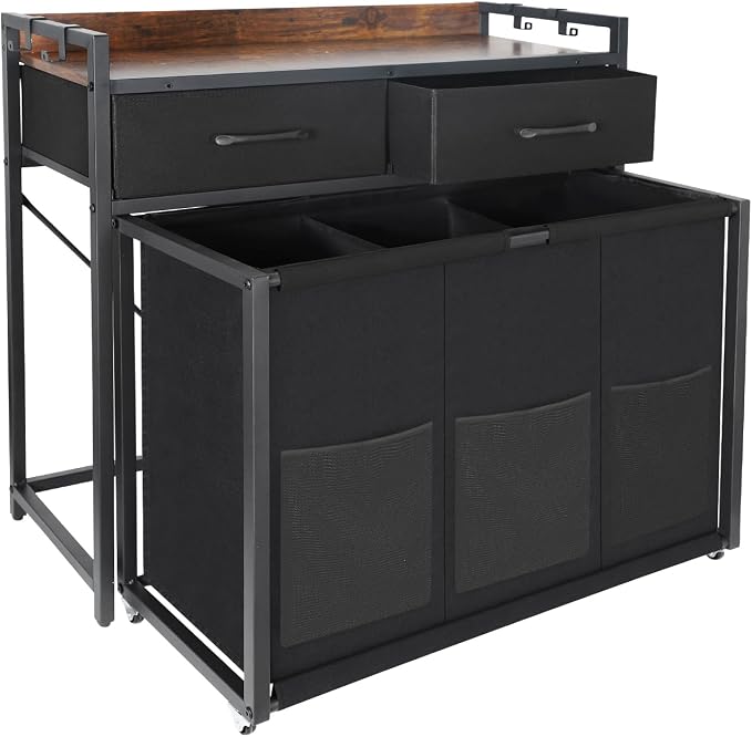 Rolling Laundry Sorter with wheels, Laundry Hamper 3 Section with shelf - 3 × 10.5 Gal (120L) Capacity, Laundry Basket with Drawers for Clothes-1 Storage Shelf, Laundry Organizer for Laundry Room by TNAMASUN