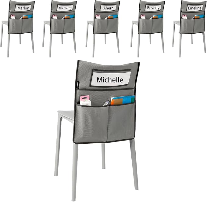 Chairback Buddy Pocket Chart Back of Chair Organizer for Classroom with Name Tag Pocket (GREY-6 PACK) by ANZORG