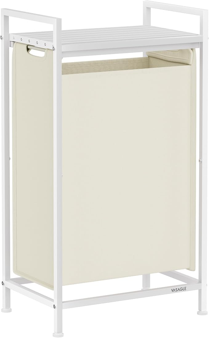 VASAGLE Laundry Hamper, Laundry Basket, Laundry Sorter with a Pull-Out and Removable Bag, Shelf, Metal Frame, 12.4 Gallons (47 L), 16.5 x 11 x 29.5 Inches, Cream White and Cloud White UBLH001W01 by Unknown