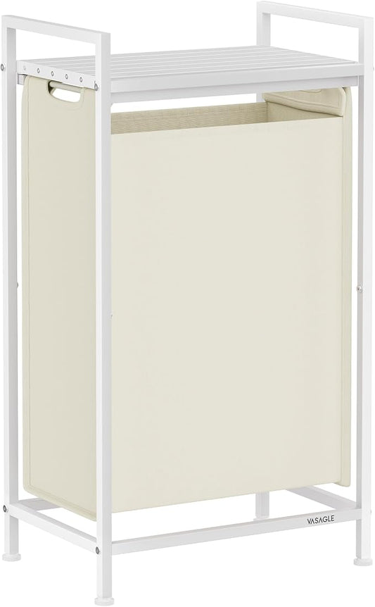 VASAGLE Laundry Hamper, Laundry Basket, Laundry Sorter with a Pull-Out and Removable Bag, Shelf, Metal Frame, 12.4 Gallons (47 L), 16.5 x 11 x 29.5 Inches, Cream White and Cloud White UBLH001W01 by Unknown
