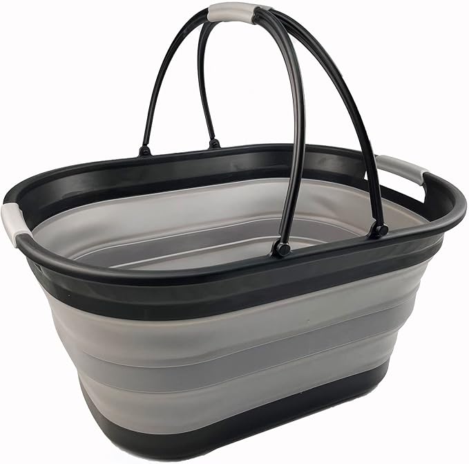 SAMMART 38L (10 Gallons) Collapsible Plastic Laundry Basket - Foldable Storage Container/Organizer - Portable Washing Tub - Space Saving Laundry Hamper (Black/Alloy Grey) by SAMMART