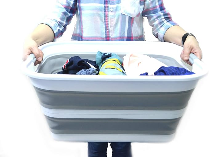 SAMMART 42L Collapsible Plastic Laundry Basket - Foldable Pop Up Storage Container/Organizer - Portable Washing Tub - Space Saving Hamper/Basket (Grey, 1) - Image 6
