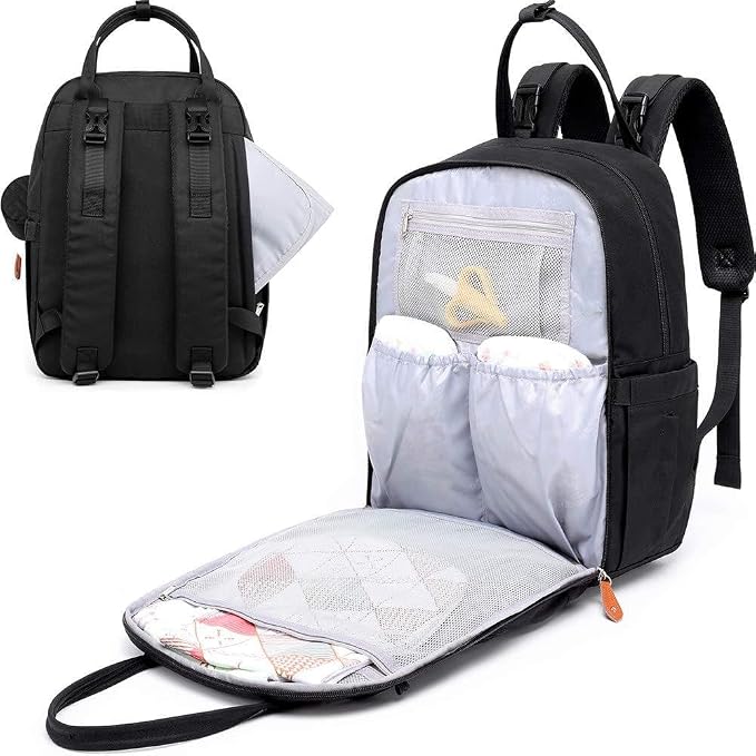 KAUKKO Baby Diaper Backpack Multifunction Travel Organizer with Stroller Straps Large Capacity and Durable (T1BLACK) (MBLACK) - Image 5