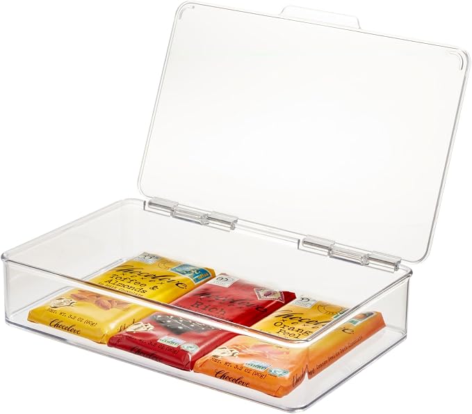 iDesign Kitchen Binz BPA-Free Plastic Stackable Organizer Box with Lid - 7.26" x 10.75" x 2.37", Clear | Stackable Storage Bin with Lid by iDesign
