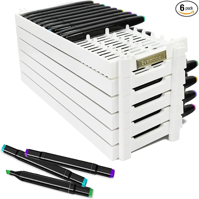 Universal Marker Storage Trays, Penholder Display for 90 Pens SN01 Pencil Organizer Holder for Desk (White-6 layers) by Evemodel