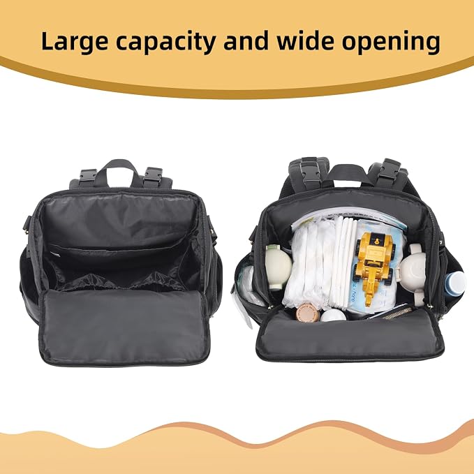 Stylish Baby Diaper Bag, Baby Bag with Changing Pad, Pacifier Case& Stroller Straps, Large Diaper Backpack Boy Girl, Water Resistant Travel Diaper Backpack for Mom Dad - Image 3