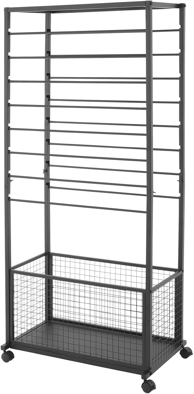 Ribbon Holder Organizer Rack,Double-Sided 16-TierRibbon Display Stand with Storage Basket and Wheels,Multifunctional Flower Wrapping Paper Storage Stand,for Flower Shops, Craft Rooms (Black) - Image 3