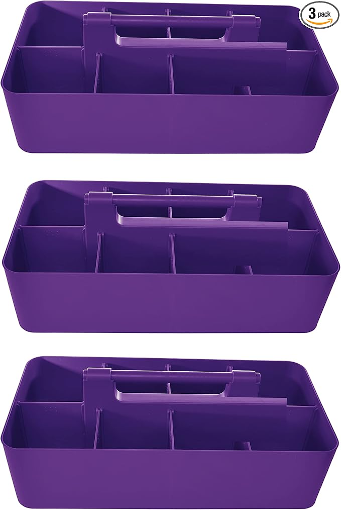 -Large Portable Caddy, DIY Dividers, 8 Compartments, School Office Supplies Home Business Organizer,Portable Basket with Handle Made in USA (3 PACK, Royal Purple) by EnjoyOrganizer